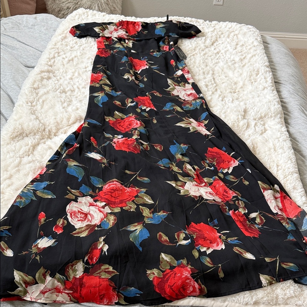 Lulus Floral Black and Red Maxi Dress
